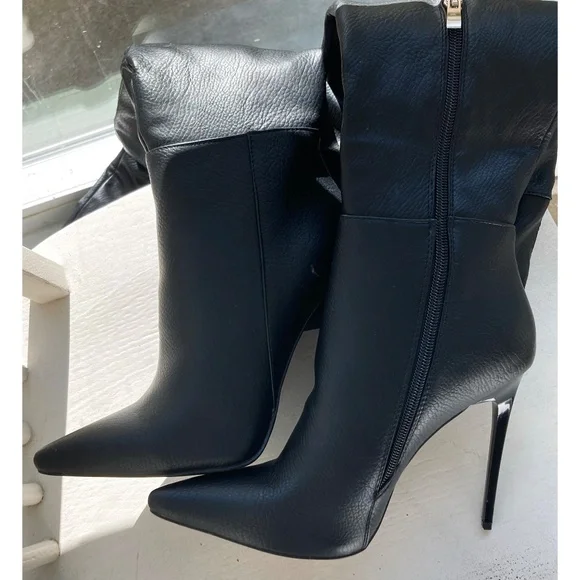 Source Unknown Black Knee-High Stiletto Leather Boots - Picture 7 of 7